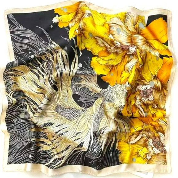 Faux Silk Scarf (Satin scarf w/floral print in bandana size 27 X 27 inches) - Picture 1 of 2